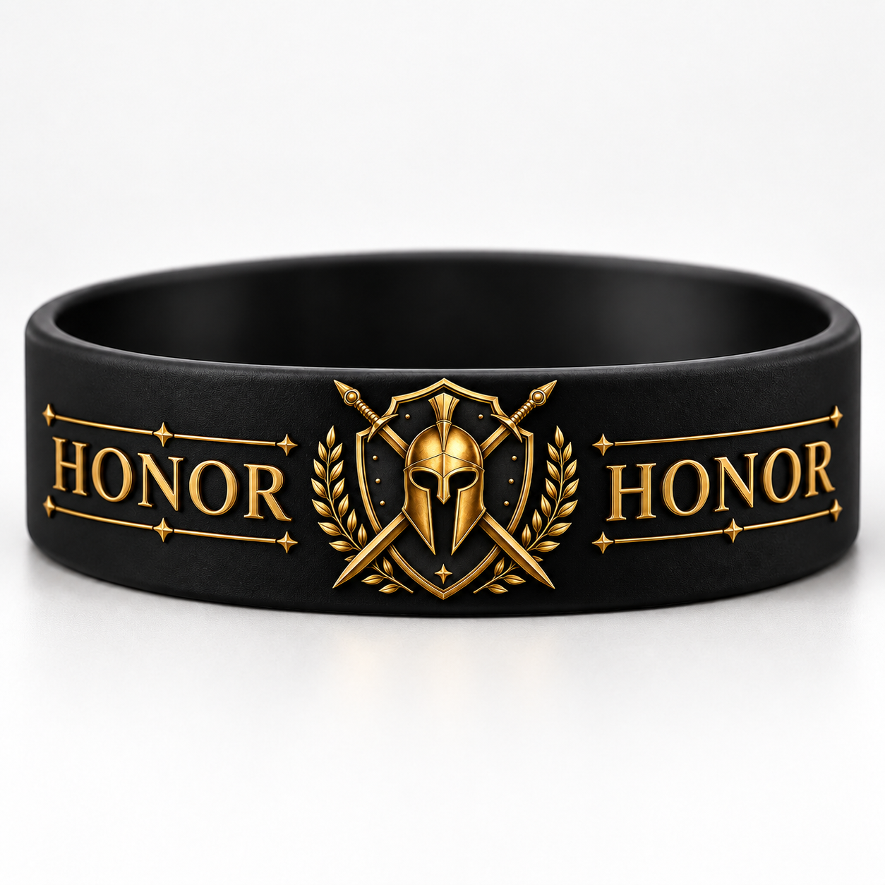 TAM Honor bracelet — black silicone with gold warrior crest